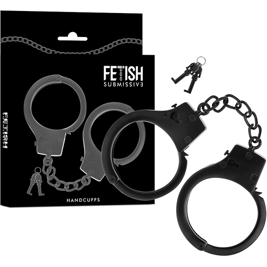 FETISH SUBMISSIVE - METAL HANDCUFFS FOR BLACK HANDS WITH SKULL KEY